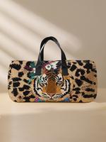 Father's Day Gifts, Leopard Tiger Embroidered Quilted Tote Bag, Large Capacity Travel Duffle Bag, Portable Overnight Stylish...
