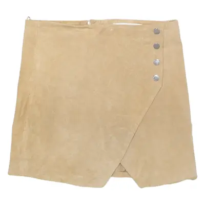 MANGO Womens Straight Skirt Brown Short Leather M