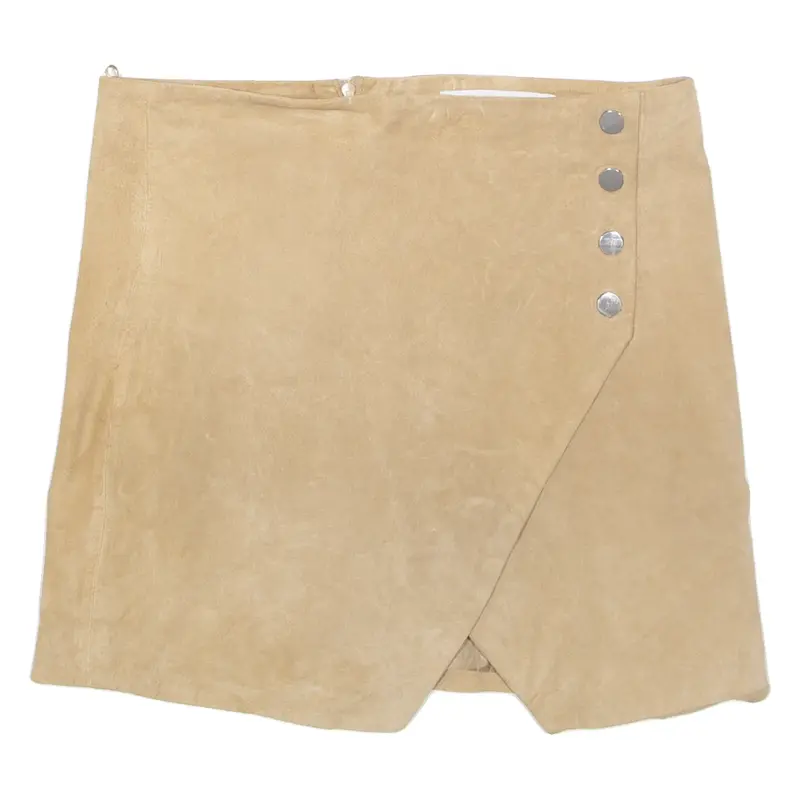 MANGO Womens Straight Skirt Brown Short Leather M