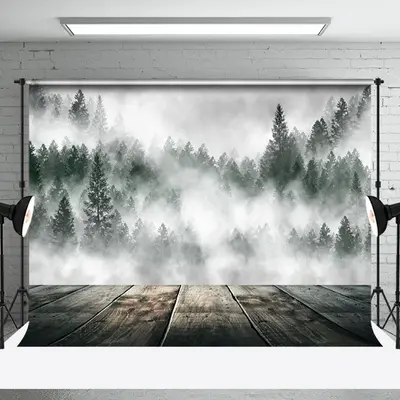 Aperturee Silent White Misty Forest Wood Nature Scene Backdrop