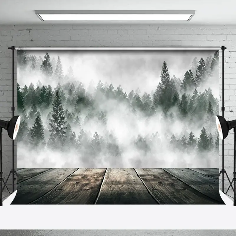 Aperturee Silent White Misty Forest Wood Nature Scene Backdrop