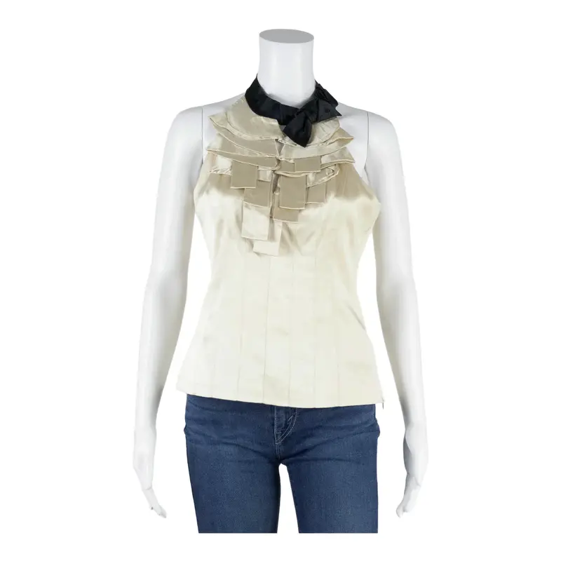 KAREN MILLEN Halter Top Cream Sleeveless Womens UK 10