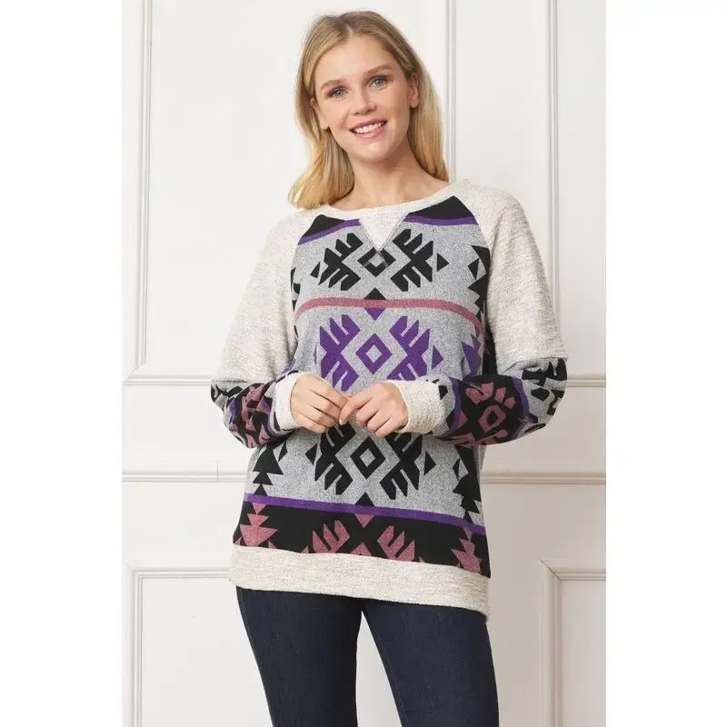 EG fashion V Stitch Tribal Contrast Tunic