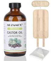 MUZAMAX Castor Oil Glass Bottle 8 Liquid Ounces,Raw Oil Bags Are Organic Cotton, Used For Liver , Detoxification Of Body Care...