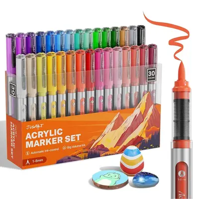[jusart] 30/24/18 Colors Acrylic Paint Markers Brush Tip, Water Based Paint Pens, Colorful Marker Set, Permanent Drawing Mark...