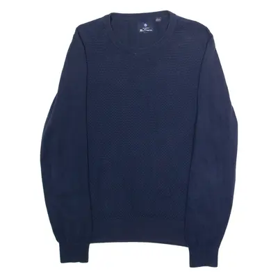 BEN SHERMAN Mens Jumper Blue Crew Neck Waffle Knit M