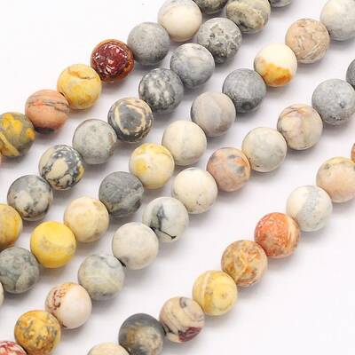 Frosted Round Natural Picasso Stone/Picasso Jasper Beads Strands