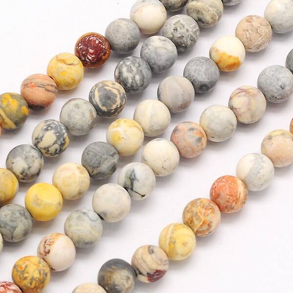 Frosted Round Natural Picasso Stone/Picasso Jasper Beads Strands