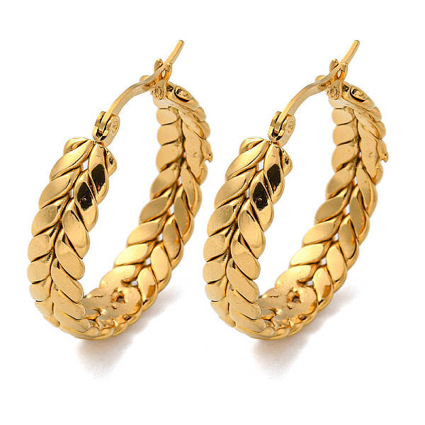 PVD Vacuum Plating 304 Stainless Steel Leaf Wreath Hoop Earrings for Women