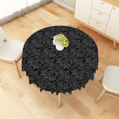 Black Grey Pattern Classic Abstract Round Tablecloth - Aperturee