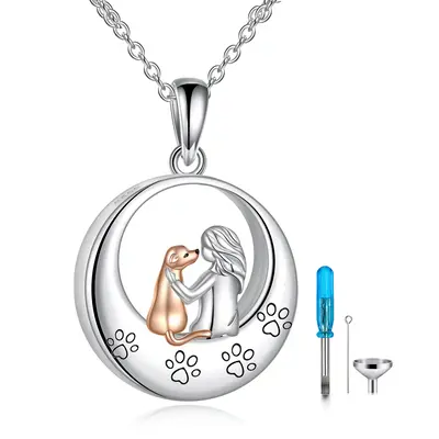 Sterling Silver Two-tone Dog & Paw Urn Necklace for Ashes