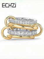 14k Gold Plated Interlocked Stackable Rings for Women, Statement Mixed Metals Multi Ring Stack, Cubic Zirconia Two-toned Conn...