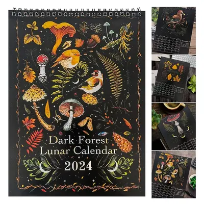 2024 Lunar Calendar, 1 Count Colorful Wall Hanging Calendar, Mysterious Animals Pattern Calendar For Home Office