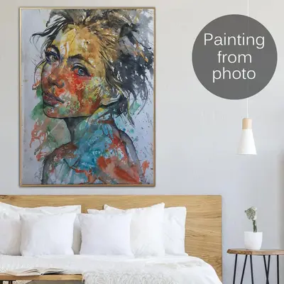 Custom Portrait Paintings From Photo Original Girl Artwork Colorful Figurative Painting Hand Painted Art Wall Decor | PAINTIN...