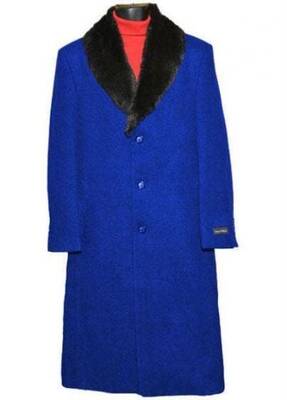 Moscow: MEN'S FUR COLLAR ROYAL BLUE 3 BUTTON SINGLE BREASTED WOOL FULL LENGTH OVERCOAT