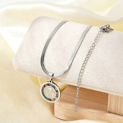 304 Stainless Steel Flat Round Pendant Flat Snake Chain Necklaces for Men