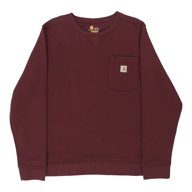 Carhartt Sweatshirt - 2XL Burgundy Cotton Blend