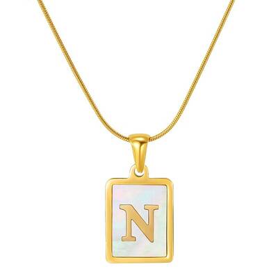 Stainless Steel Snake Bone Chain Alphabet Necklace with Shell Pendant