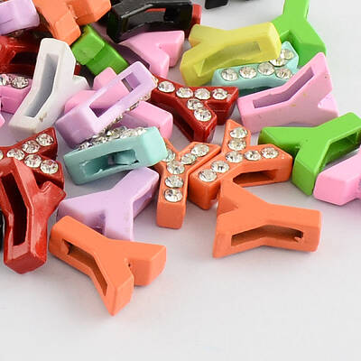 Mixed Color Zinc Alloy Grade A Rhinestone Letter Slide Charms