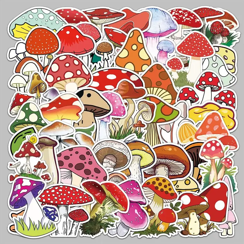 Mushroom Pattern Stickers, 50pcs Creative Multi-purpose Index Dividers, Anime Naughty Stickers For DIY Craft & Journal Decora...