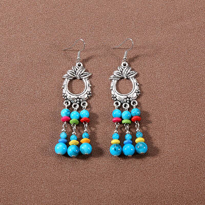 Bohemian tassel turquoise earrings