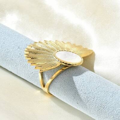Flower 304 Stainless Steel White Shell Finger Rings for Women