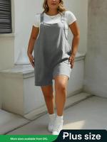 【Plus Size】Solid Color Romper, Casual Comfy Overalls for Summer, Women's Plus Clothing for Daily Wear, Womenswear