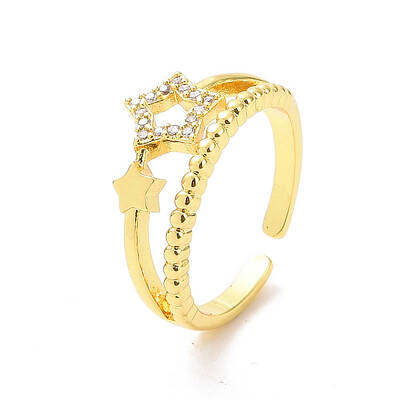 Clear Cubic Zirconia Hollow Out Star Open Cuff Ring
