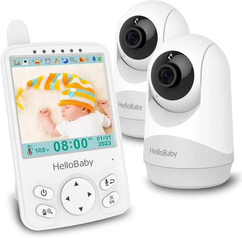 HelloBaby Baby Monitor with 2 Cameras – 4'' Screen, Long Range 1000ft, Privacy Guaranteed, 2-Way Talk, Temp Sensor - Ideal ...