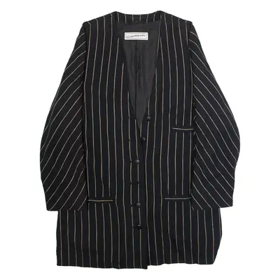 EINSTEIN Womens Blazer Jacket Black Viscose 90s Pinstripe UK 4