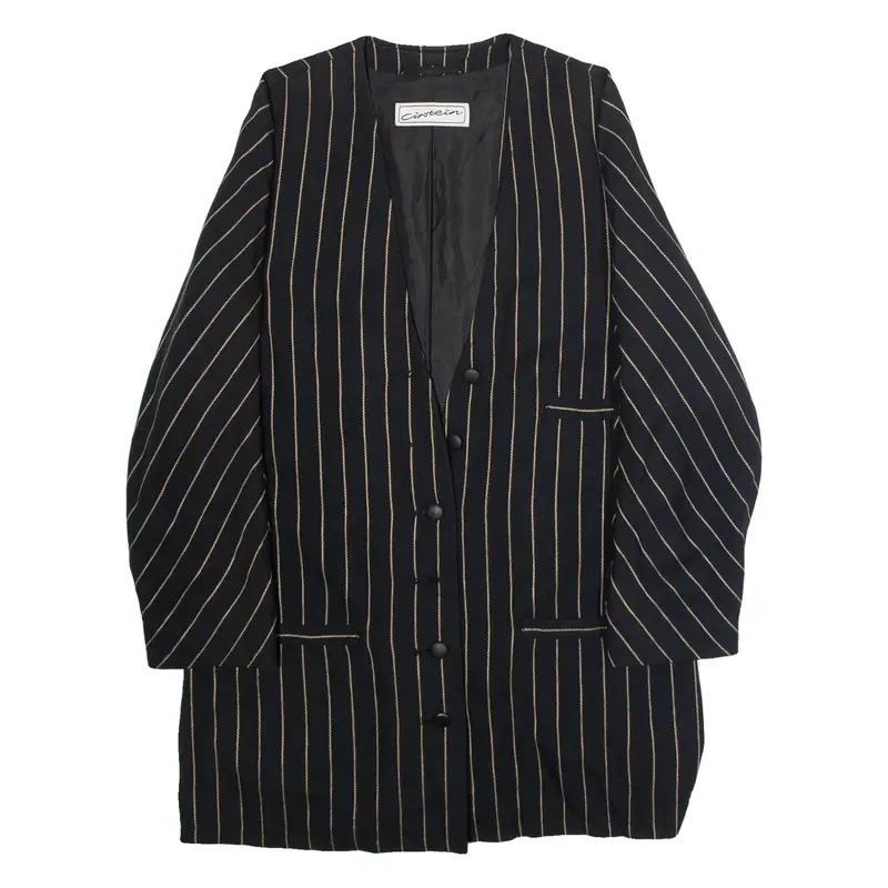 EINSTEIN Womens Blazer Jacket Black Viscose 90s Pinstripe UK 4