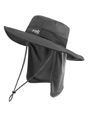 Contrast Mesh UPF 50+ UV Protection Sun Hat with Detachable Neck Flap, Drawstring Design Wide Brim Fishing Hat, Adjustable Bu...