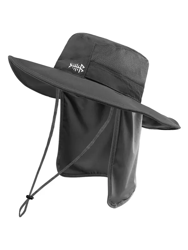 Contrast Mesh UPF 50+ UV Protection Sun Hat with Detachable Neck Flap, Drawstring Design Wide Brim Fishing Hat, Adjustable Bu...