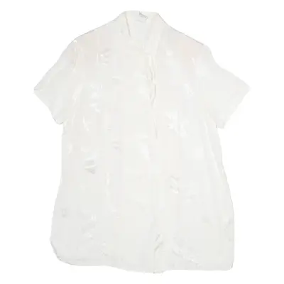 Womens Printed Blouse White V-Neck Viscose Floral UK 20