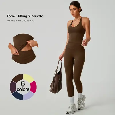 TimeOFF Women's Crisscross Back Tank & High-Waist Butt-Lift Leggings Set , Quick-Dry, Moisture-Wicking , Yoga, Gym & Fitness ...