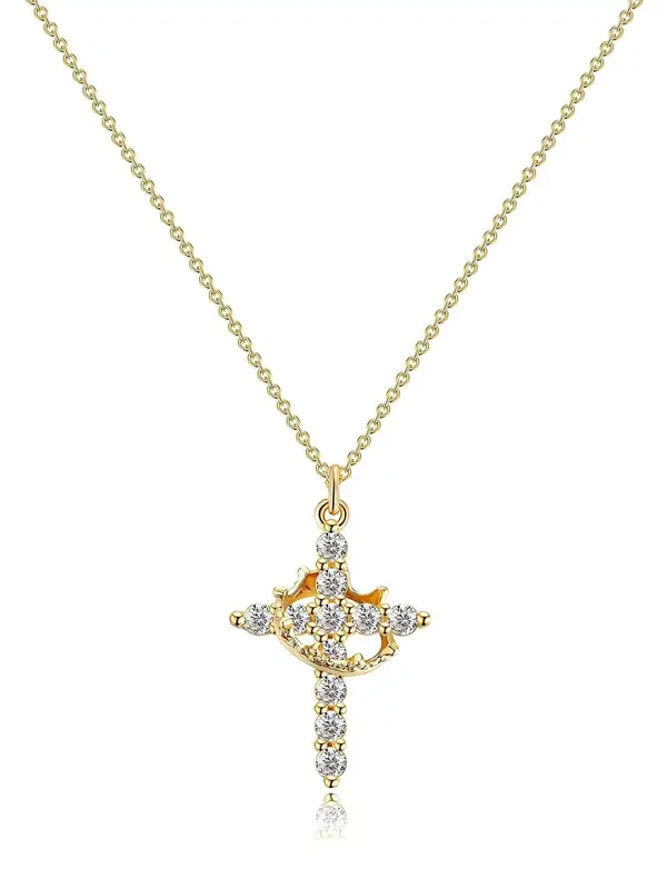 Women's Elegant Cross Crown Pendant Necklace, Fashion Jewelry for Party, Daily Clothing Decor, Trendy All-match & Exquisite J...