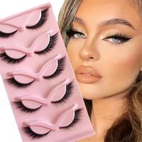 False Eyelashes, 5 Pairs Natural Look Lashes Winged False Eyelash Set, Slender Lashes, Faux Cat Eye Natural Curling Lash Clus...