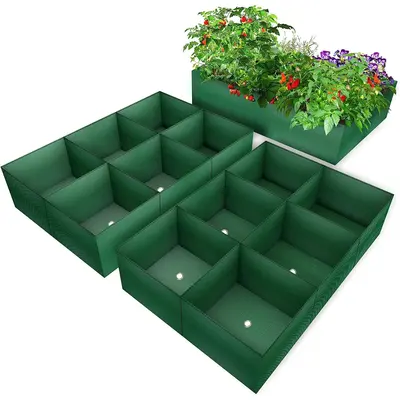 35 Gallon Garden Planting Growing Bag Gardening Tool, 2 Counts Modern Design Rectangular Garden Planting Bag with 6 Grids ...