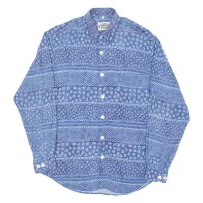 GARRY Mens Shirt Blue Viscose 90s Crazy Pattern Long Sleeve M