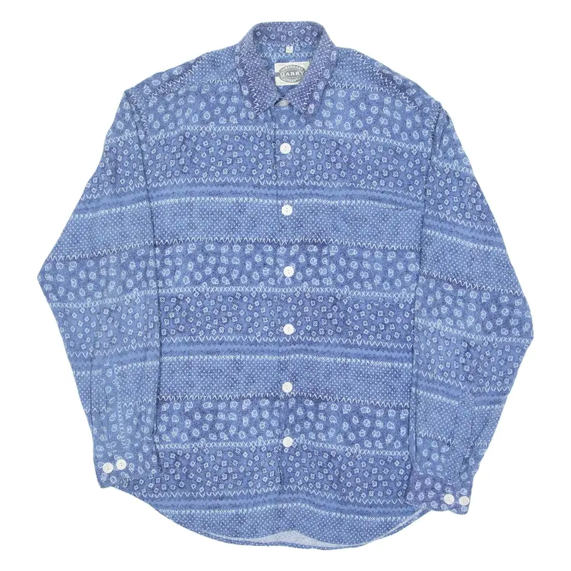 GARRY Mens Shirt Blue Viscose 90s Crazy Pattern Long Sleeve M