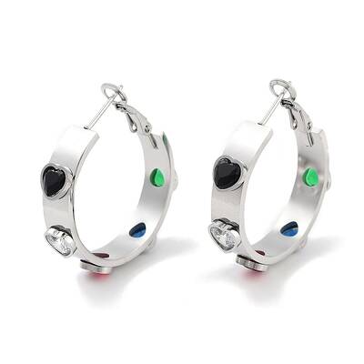 304 Stainless Steel Glass Hoop Earrings for Women