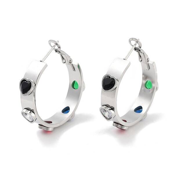 304 Stainless Steel Glass Hoop Earrings for Women