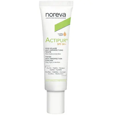 Noreva Actipur SPF50+ - Transparent tinted anti-imperfection sunscreen - Sensitive skin with imperfections 30 ml