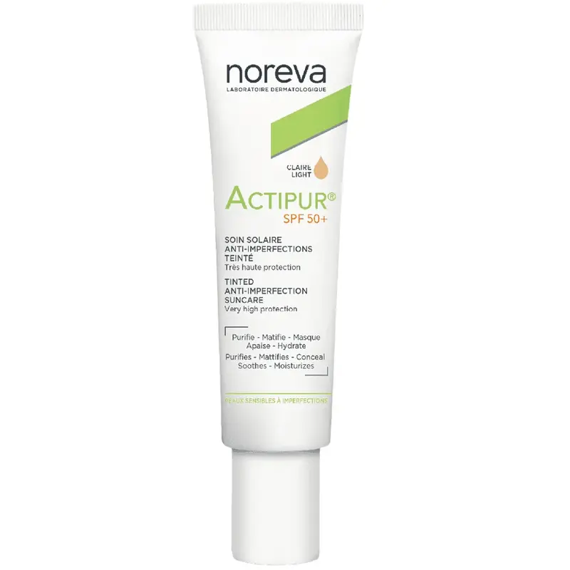 Noreva Actipur SPF50+ - Transparent tinted anti-imperfection sunscreen - Sensitive skin with imperfections 30 ml