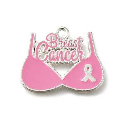 Breast Cancer Pink Awareness Ribbon Theme Alloy Enamel Pendants