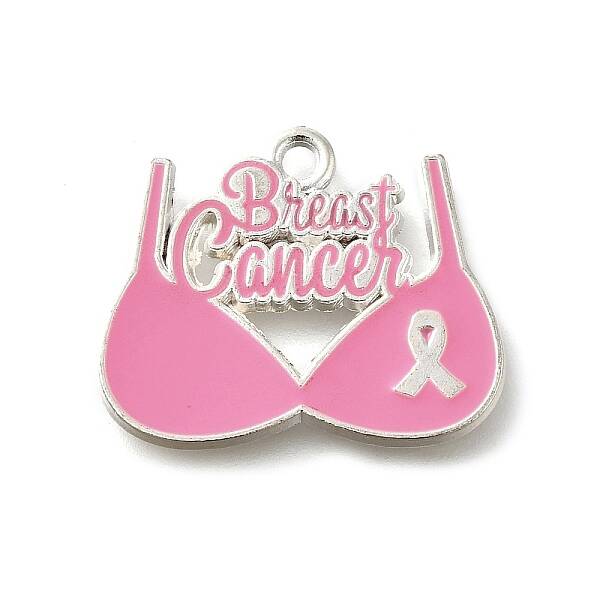 Breast Cancer Pink Awareness Ribbon Theme Alloy Enamel Pendants