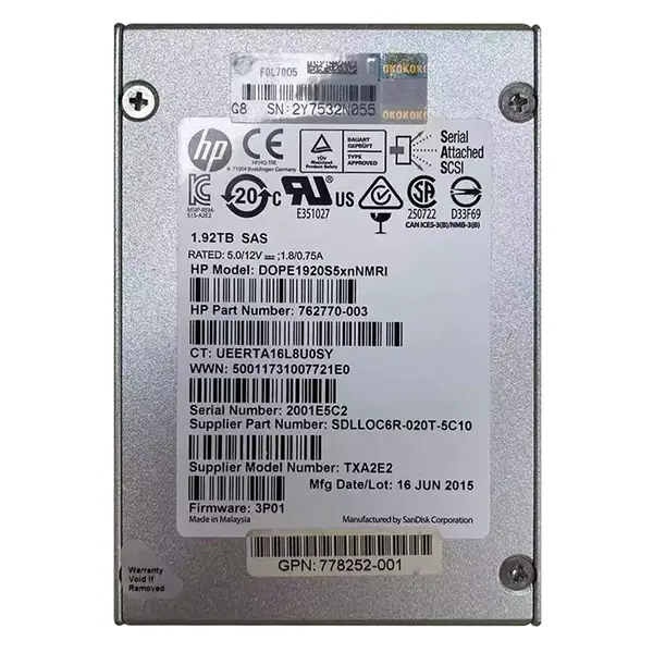 762770-003 HP 1.92TB Multi-Level Cell SAS 6Gb/s 2.5-Inch Solid State Drive
