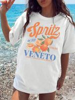 Women's Fruit Graphic Print Round Neck Tee, Vintage Trendy Casual Short Sleeve T-shirt for Daily Wear, Ladies Summer Outfit, ...