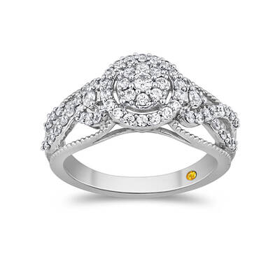 Vintage Themed Lab Grown Halo Diamond Engagement Ring | 14K White Gold 3/4 CT. TW.