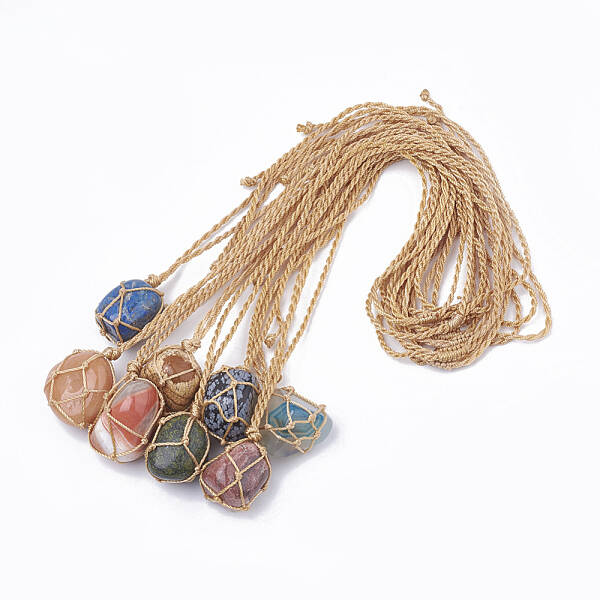 Adjustable Natural Mixed Stone Pendant Necklaces